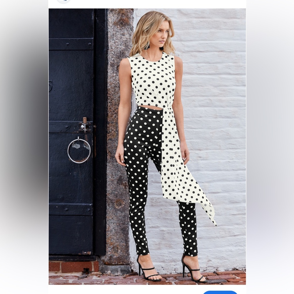 VENUS Black and White Skinny Polka Dot Jumpsuit